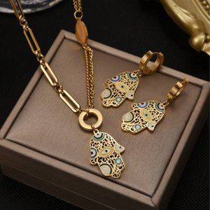 18K Gold Plated stainless steel women necklace and earrings set evil eye